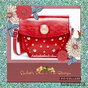 Red PU Leather Studded Crossbody Bag